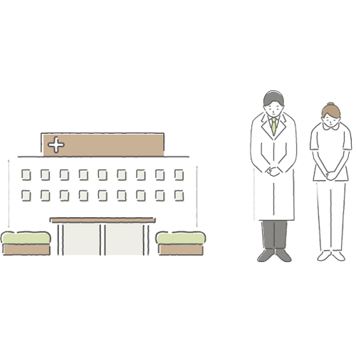 メモリーが大仙市・秋田市で一日家族葬を案内する祭壇とスタッフが並ぶ風景のイラスト