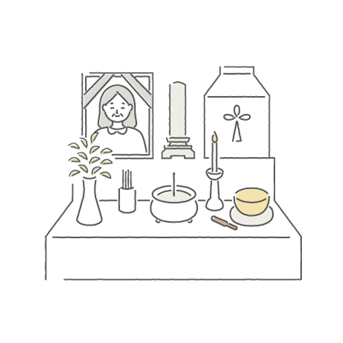 メモリーが大仙市・秋田市で提案する祭壇と遺影が並ぶ葬儀準備のイメージ