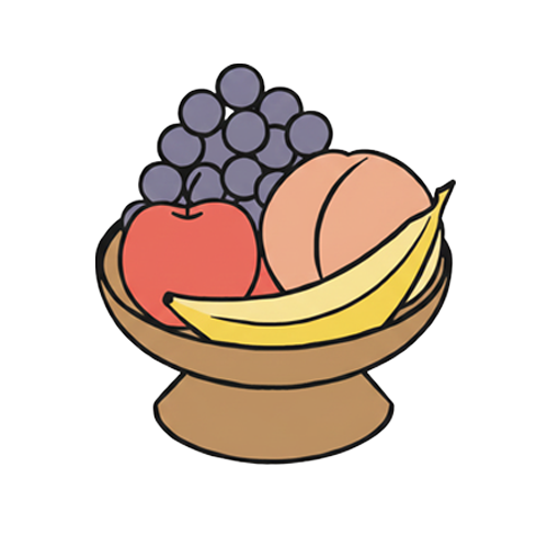 メモリーが大仙市・秋田市で供えた果物盛り合わせの供物と祭壇の一部のイラスト